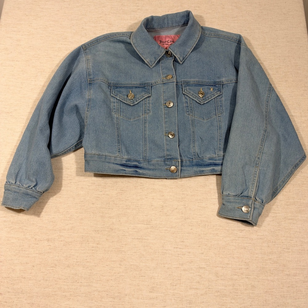 Juicy Couture Denim Jacket Womens Small Blue Cropped Cotton Blend 0822